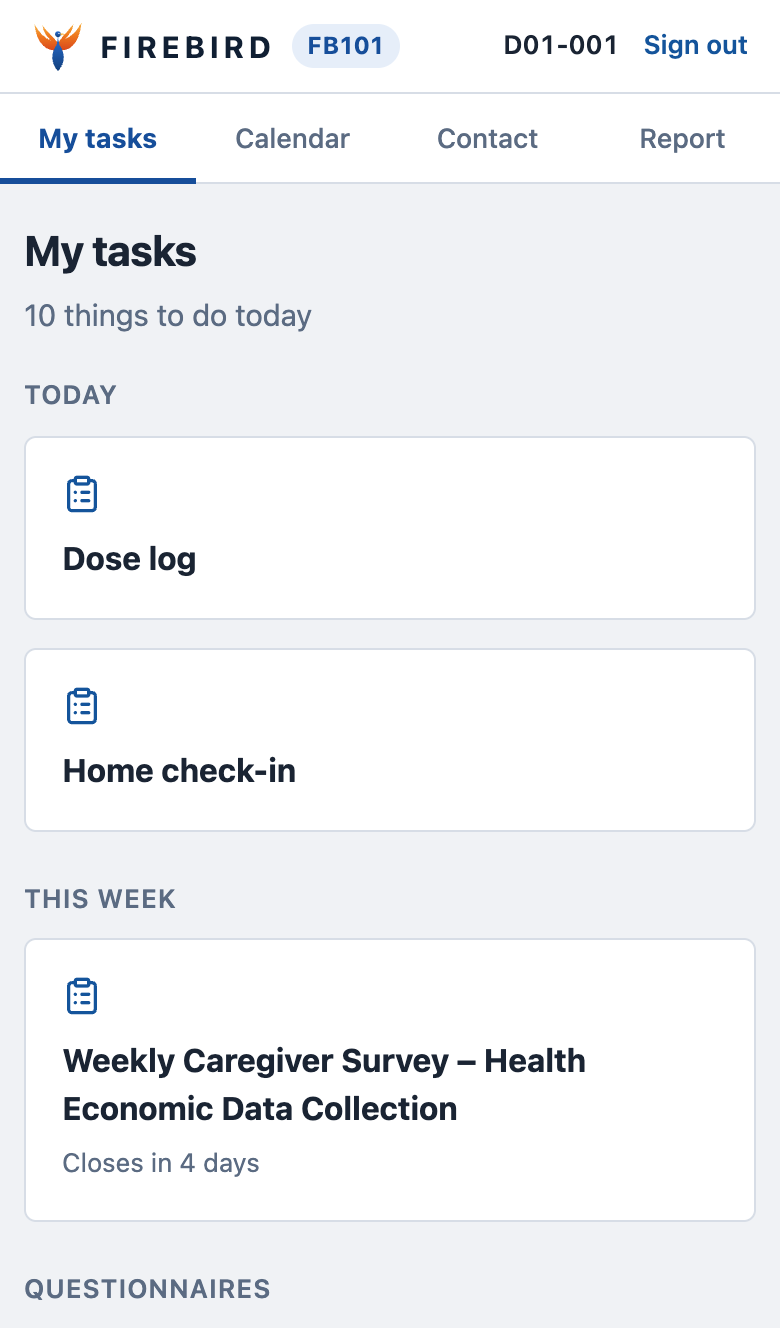 My tasks in FireBird for Participants